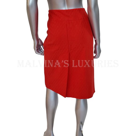 VALENTINO ROMA SKIRT RED COTTON V SIGNATURE LOGO PRINT PENCIL KNEE LENGTH 48 14 - Picture 3 of 9